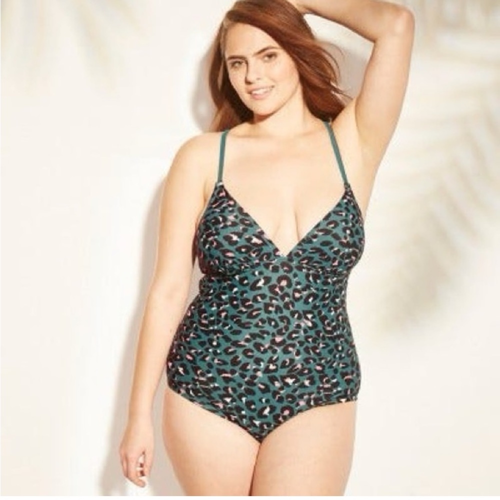 Kona Sol green leopard print bathing suit size medium EUC - Picture 5 of 6